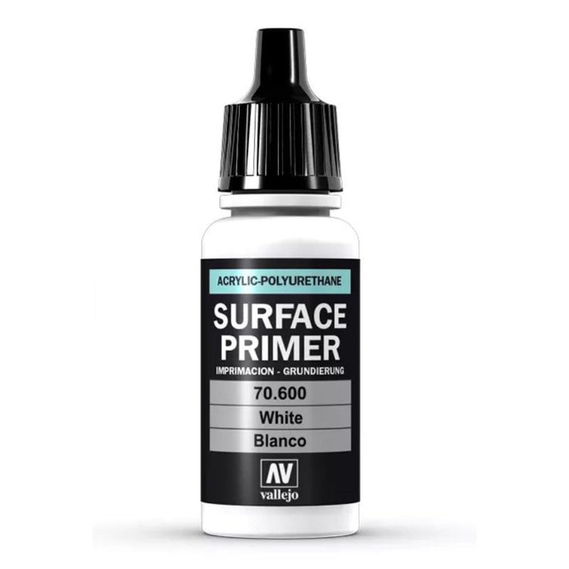 Vallejo - Surface Primer Color | White Acrylic Primer 18 ml (0.6 fl.oz.) | Matte Finish and Fast Drying | Perfect for Airbrushing and Great Adhesion to Figurines and Scale Models White Primer 18 ml. (0.6 fl.oz.)