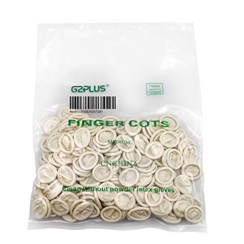 G2PLUS Disposable Latex Finger Cots Rubber, 140g(Approx 205PCS) Fingertips Protective Finger Art Latex Tissue Finger Cot (White) 205 Pcs White