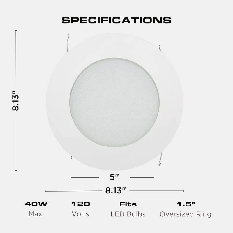 Four Bros 6 inch Recessed Ceiling Shower Trim with Frosted Albalite Lens Light Cover (White) White Pack of 1