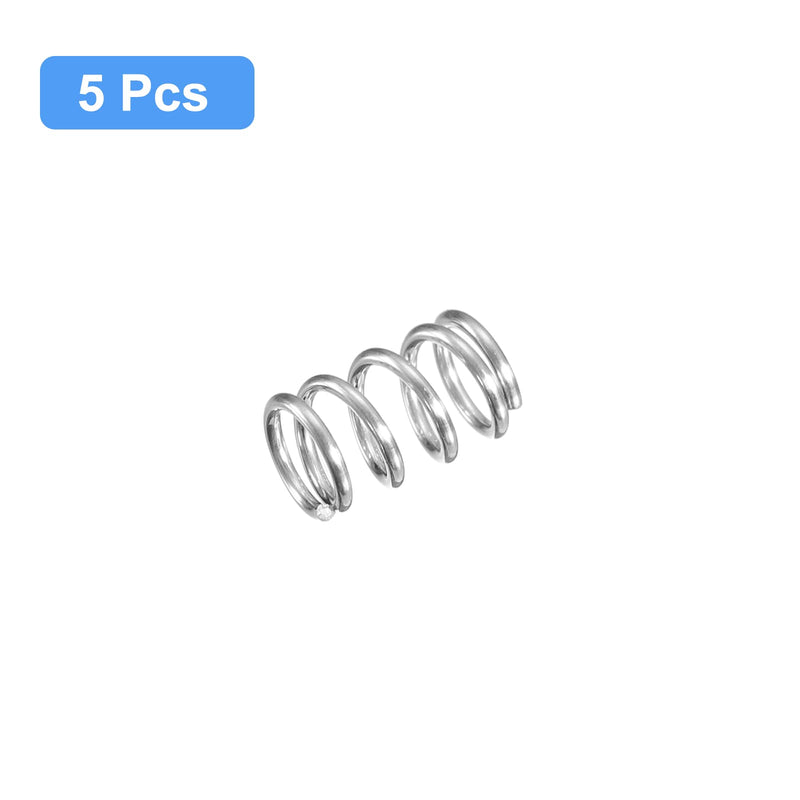 uxcell Compression Spring, 5Pcs 304 Stainless Steel, 6mm OD, 0.8mm Wire Size, 10mm Free Length, Silver Tone 6x0.8x10mm