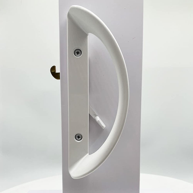 Patio Sliding Door Handle Set, Perfect Replacement Mortise Style Handle Set Fits Door Thickness from 1-1/2" to 1-3/4", 3-15/16" Screw Hole Spacing, Non-Keyed, White Aluminum