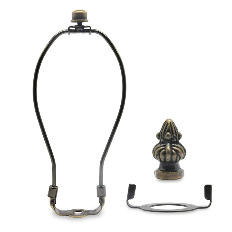 Lamp Shade Harp Holder,8 Inch Bronze Lamp Harp Kit,Fit Both Standard Lamp Rod and E26 Light Base UNO Fitter Adapter,2 Shade Attaching Finial Top Included,Antique Brass Horn Frame Lampshade Bracket 8 Inch