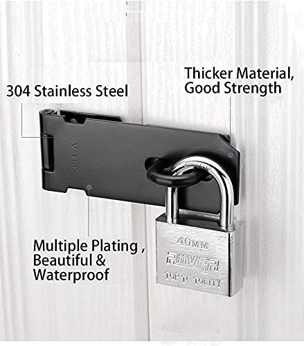 Door Hasp Padlock Latch Stainless Steel Safety Clasp Hasp Lock Latch Matte Black Finish 2 Pack (4inch) 4inch