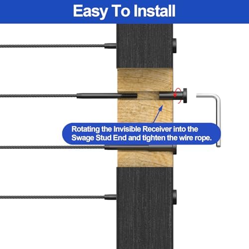CKE 50 Pack Black Swage Tensioner Terminal, Black T316 Stainless Steel Invisible Cable Railing Kit for 1/8" Cable Wire Rope, Invisible Cable Railing Hardware for 2x2 Wood & Metal Post BCR31