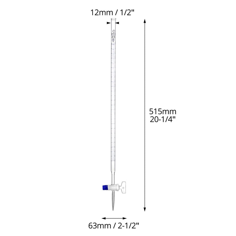QWORK 25mL Class A Borosilicate Burette with Glass Key Stopcock - Laboratory Grade, 2 Pack Precision Graduated, 22.5 Inches Tall for Lab, Home, Beer, and Wine Making