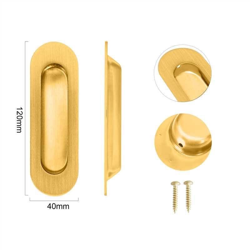 Recessed Door Handle Flush Pull 4.7 Inch Gold Sliding Closet Door Handle Oval Pocket Finger pulls Brushed Stainless Steel (2 Pack) Brushed Gold(2 Pack)