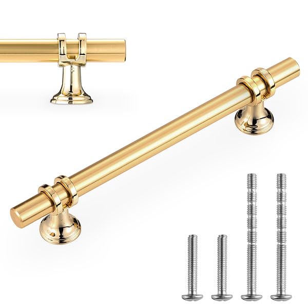 Lpraer 8 Pack Gold Cabinet Pulls, Aluminium Alloy Hardware - Modern Drawer Handles for Kitchen Cabinets, Bathroom Dressers & Wardrobe Doors (5"/128MM Hole Center, 7.24" Long) 5"/128MM Hole Center, 7.24" Long