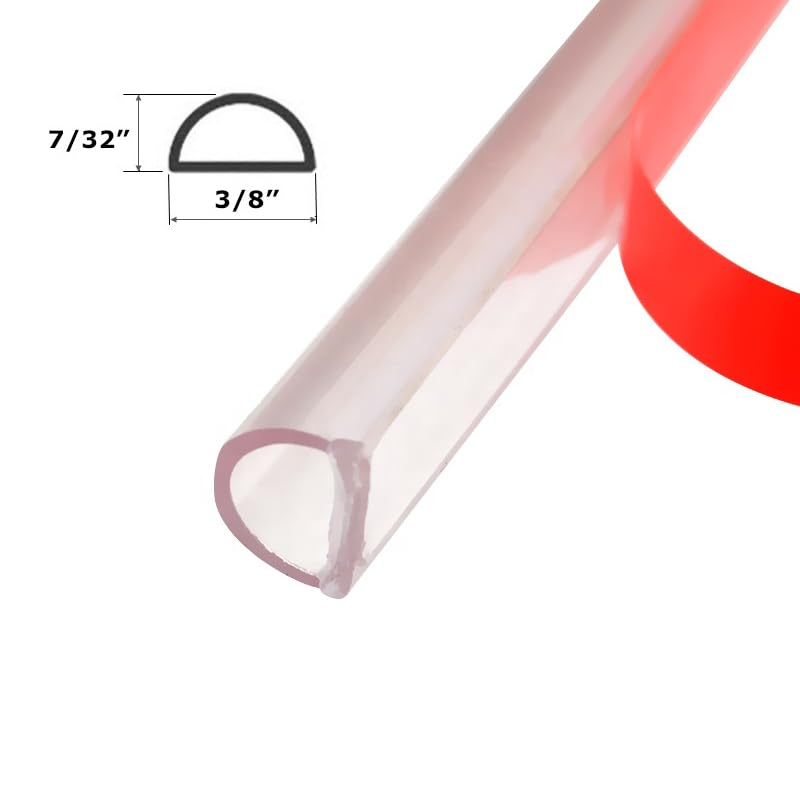 Shower Door Translucent Vinyl Bulb Seal with Pre-Applied Tape for Frameless Shower Doors 3/8 in Thick, Covers 3/16 in Gaps - 90 in Long