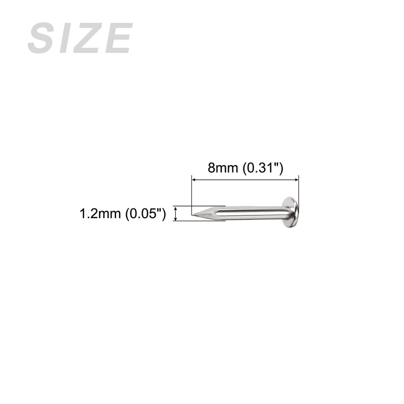 METALLIXITY Small Nails (1.2x8mm) 500pcs, Carbon Steel Tiny Hardware Nails - for Household Woodworking, Silver Tone 1.2x8mm