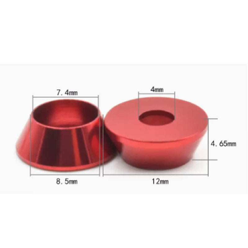 50pcs M4 Cone Cup Washers Anodized Aluminum Alloy Screw Gasket Countersunk Washers (Red) Red