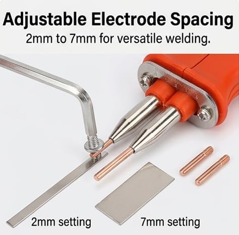 Spot Welding Pen, High Power 1900W Adjustable Pulse Welding Tool for Battery Packs DIY Repair Low Oxygen Copper 2 to 7mm Spacing 1 Welding Pen 2 Copper Wires 1 Hex Wrench