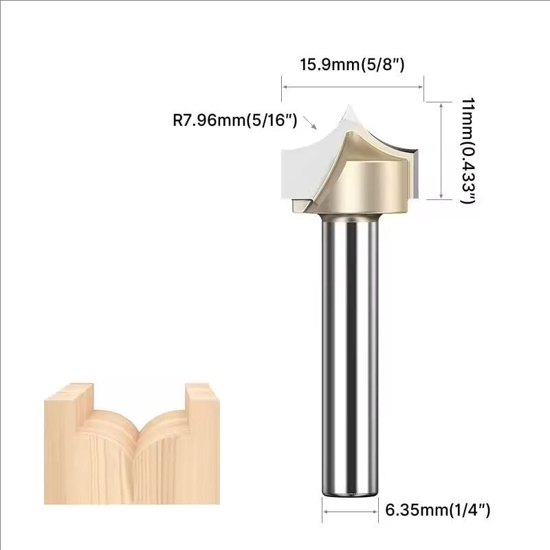 HUHAO Point Cutting Roundover Router Bit ,1/4" Shank,Cutting Dia. 5/8" ,Round-Over Plunge Cutter for Wood Engraving, 2D and 3D Carving 1/4*5/8