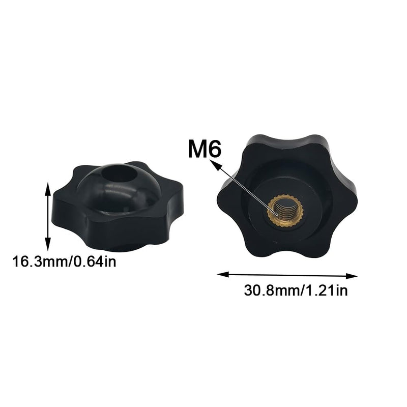 6-Star Knob 1/4 Inch Plastic Hexagon Head Thru Knobs M6 x 32 Brass Female Thread Clamping Nuts Screw On Knob Grip Knurled Handle Through Hole Set-Up 10 Pack (10, M6)