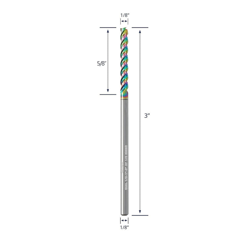 Tools 1/8” Extra Long Carbide Square End Mill for Aluminum, Copper Alloy, Plastic, 3" Overall Length End Mill Bits, 3 Flute HRC 62 Deg DLC Coating, CNC Router Bits 1/8 Shank (1/8-3" 5PCS) DLC EXXL 1/8-3" 5PC 5