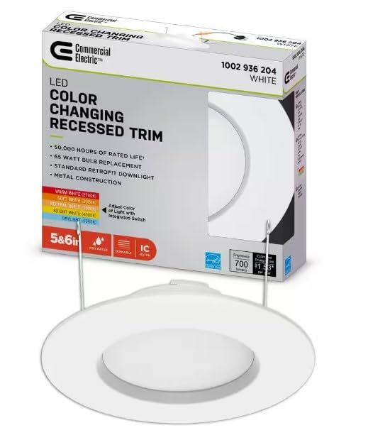 Commercial Electric 5/6 in White Integrated LED Energy Star Color Changing Recessed Trim Downlight