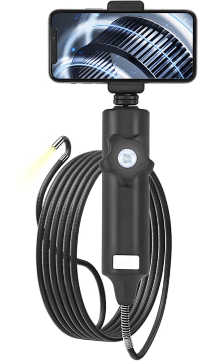 Articulating Borescope Inspection Camera, 0.24in,180° Rotatable Head, 1M/3.28FT, IP67 Waterproof, 6 LED Lights, Android iOS Compatible black