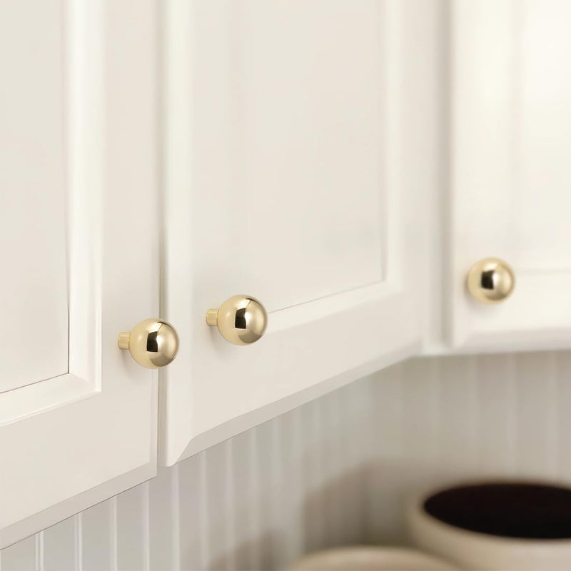 YAGU Modern 10 Pack Polished Brass Kitchen Drawer Knobs Bright Gold Cabinet Pulls Round Solid Dresser Hardware for Cupboard Wardrobe Closet
