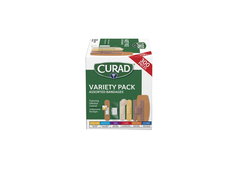 Curad Bulk Variety Pack Assorted Bandages, Flex-Fabric, Waterproof, Plastic, Knuckle, Heavy Duty Bandages (320 Count) 320 Count (Pack of 1)