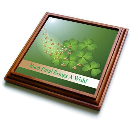3dRose Beverly Turner St Patrick Day Design, Each Petal Brings A Wish-Trivet with Ceramic Tile, 8" x 8", Brown
