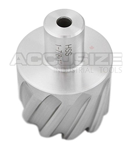 Accusize Industrial Tools Hss Annular Cutter 1-7/8'' by 1'' Cutting Depth in Strong Box with 1 Pc Pilot Pin 1/4'' by 3'', 2080-2035pin | CBN Ground HSS Cutter With 3/4 in Weldon Shank and 1/4 in x 3 in Pilot Pin for Steel, ANSI Standard