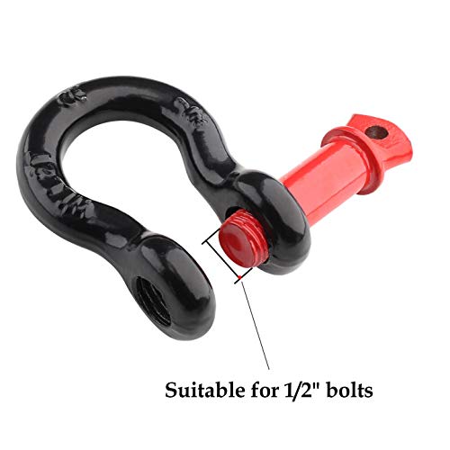 2Pcs 1/2 Inch D Ring Shackle, D Shackle Rugged 12 Ton(26,455 lbs) Maximum Break Strength, 2 Ton (4409 Lbs) Capacity 1/2Inch