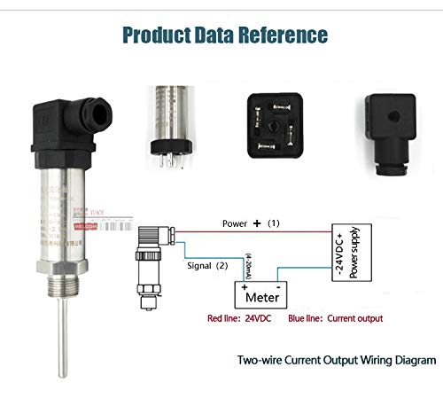 TWTADE Industrial Temperature Sensor Temperature Transmitter -50°C~+150°C, 2-Wire 4-20mA Signal Output 1/2" NPT, Male Thread, Probe Rod Length: 150MM 1/2"NPT-150mm