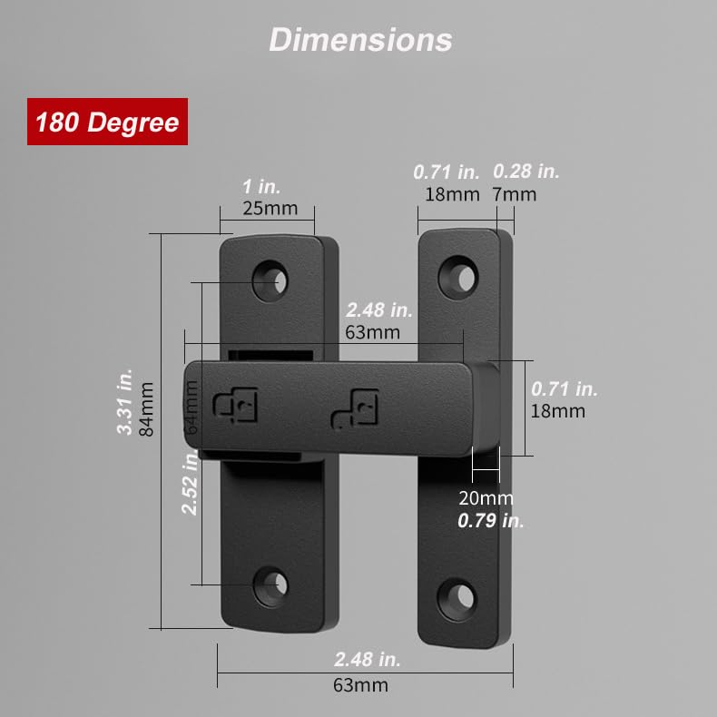 Heavy-Duty Flip Latch Lock 90/180 Degree Sliding/Swinging Door Lock Latch Bolt for Gate Barn Garage Garden Fence Shed Window Cabinet (Black, 180 Degree) Black