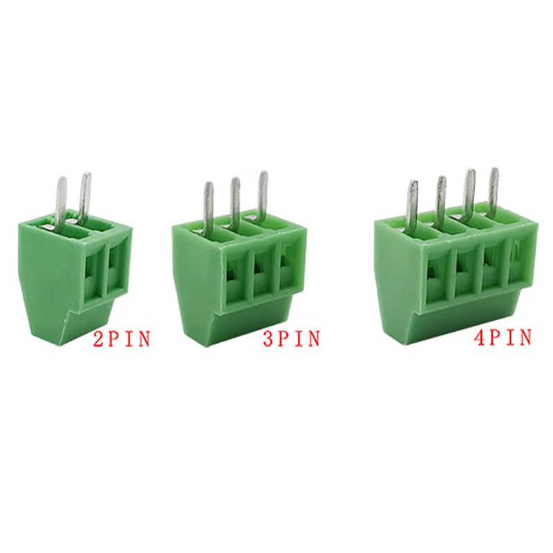 50PCS 2.54mm 0.1" Pitch PCB Mount Screw Terminal Block Connector, 2P 3P 4P Terminals 150V 6A for 26-18AWG Cable
