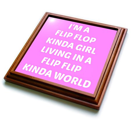 3dRose I'm a Flip Flop Kinda Girl Living in a Flip Flop Kinda World Trivet with Ceramic Tile, 8" by 8", Brown