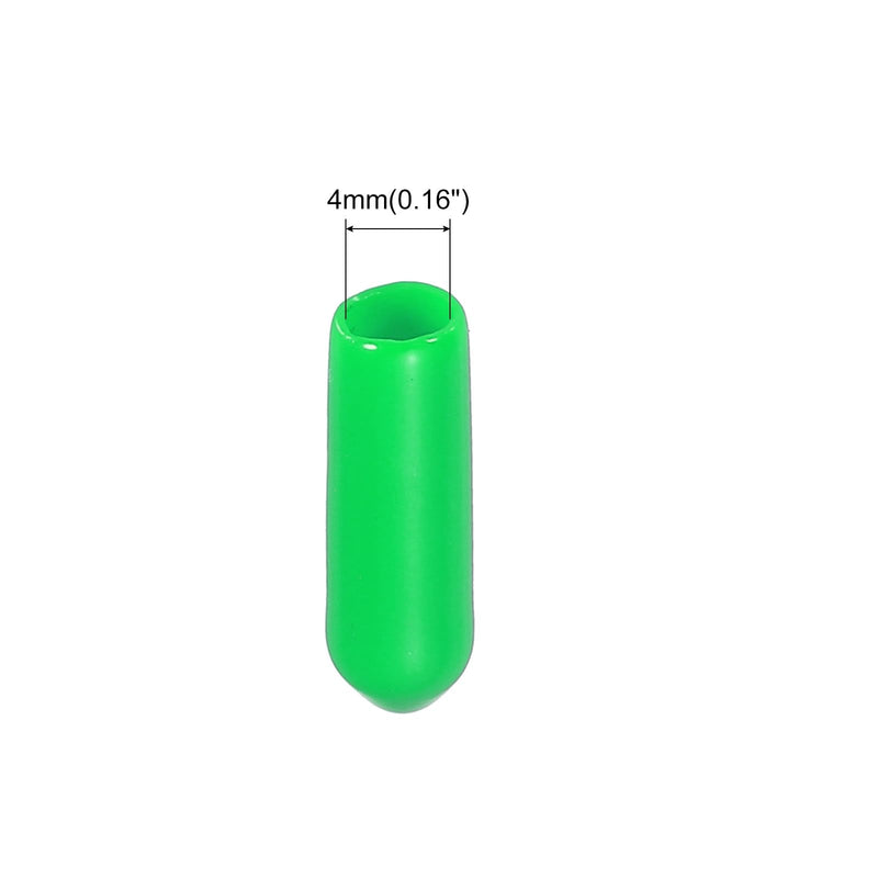 MECCANIXITY 100pcs 4mm Rubber End Caps Cover PVC Vinyl Screw Thread Protector Round Wire Shelf Caps for Screw Bolt Pipe Fence Post, Green 100