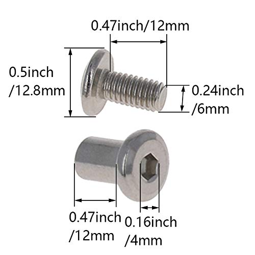 MroMax M6 Binding Screws, M6 x 12mm Stainless Steel Binding Screws and Rivet Socket Cap Connecting for Binding Baby Bed Furniture, DIY Leather, Scrapbook and Photo Albums 5Pcs M6 x 12mm Nut