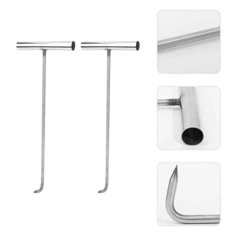 GANAZONO 2Pcs T-Hook Manhole Cover Lifter Pigtail Food Flipper Drain Cover Lifting Tool t Post Driver Rigid Sewer lid Hook Hooks for Keys Heavy-Duty Hook Puller Ceiling Stainless Steel 38X15.2CM - NewNest Australia