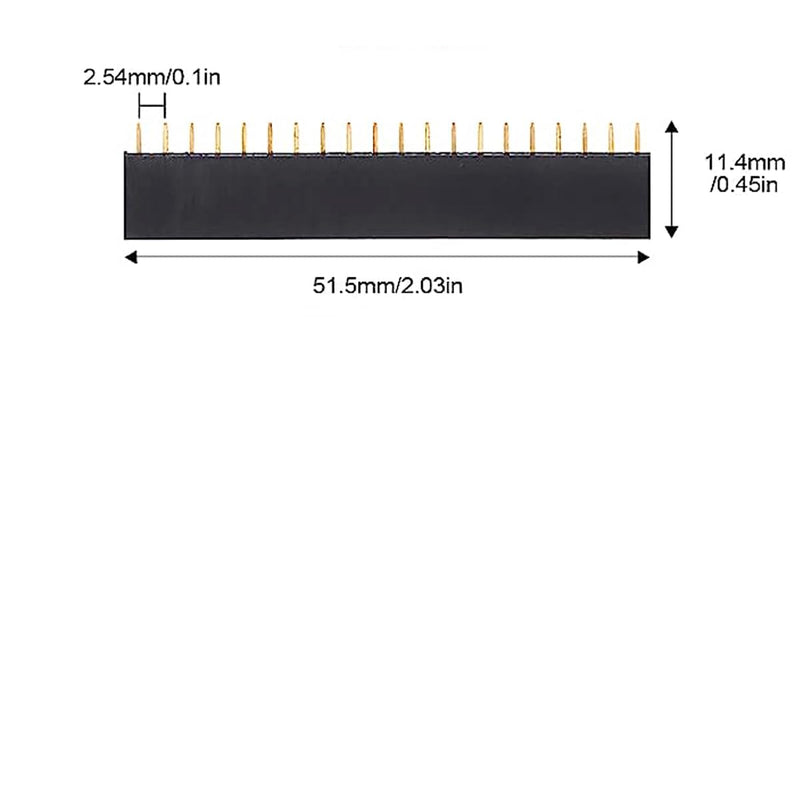 2.54mm 0.1" 1x20Pin Female Socket Pin Row 20P Single Row Straight Female/Male Socket/Pin Header Connectors, Pack of 20 1 x 20Pin Female Socket