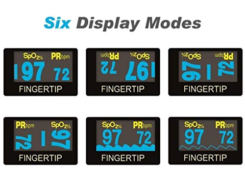 Concord Fingertip Deluxe OLED Pulse Oximeter with 6 way Reversible Display - Blood Oxygen Saturation Monitor with Carrying Case, Batteries and Lanyard - Easy to Use, Accurate SpO2 (Black Ox)