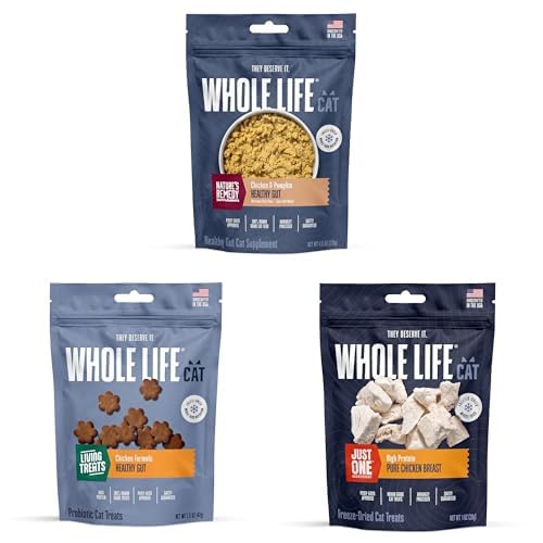 Whole Life Pet Gut Health Bundle for Cats – Daily Cat Supplement with Probiotics, Living Treats with Chicken & Yogurt, Freeze Dried Chicken Treats – Digestive & Stomach Support, Human Grade, USA Made