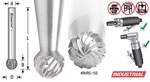 Amana Tool - BURS-160 Solid Carbide Ball Shape 1/2 Dia x 7/16 x 1/4 Shank Double Cut SD BU