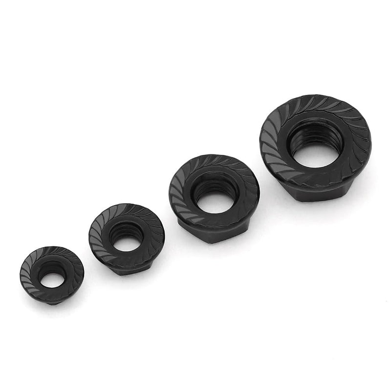 3/8-16 (12 Pack) Serrated Flange Hex Nuts, 304 (18/8) Stainless Steel Flange Nuts, UNC Coarse Thread Flange Hex Locknuts, Black Coated 3/8"-16 12