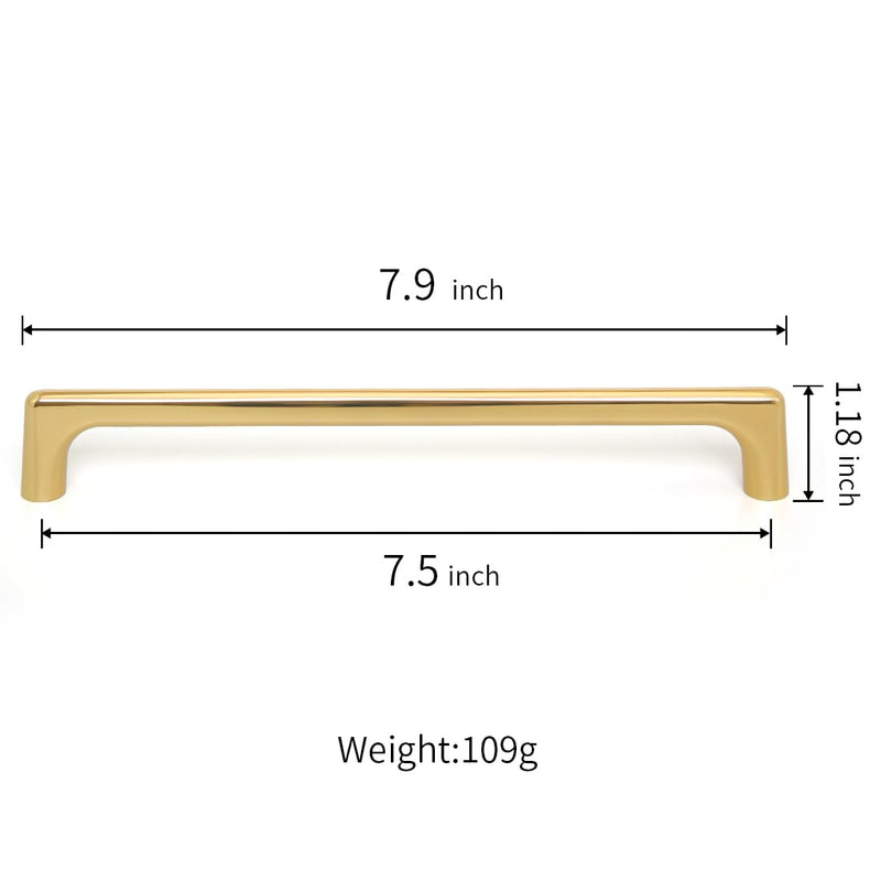 YAGU Modern Cabinet Pulls 10 Pack Bright Gold 7.5 Inch Hole Center Kitchen Drawer Handles Polished Brass Zinc Alloy Furniture Hardware for Cupboard Dresser Closet 7-1/2 in hole centers Shining Golden