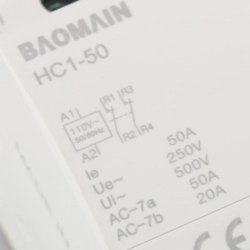 Baomain 110V AC 2-Pole Modular Contactor, 50A 2NC Normally Closed, DIN Rail Mount for HVAC, Motor, Pump & Lighting Control BCT-50/02, HC1-50/02-110VAC 50 Amp. 110 VAC(HC1)
