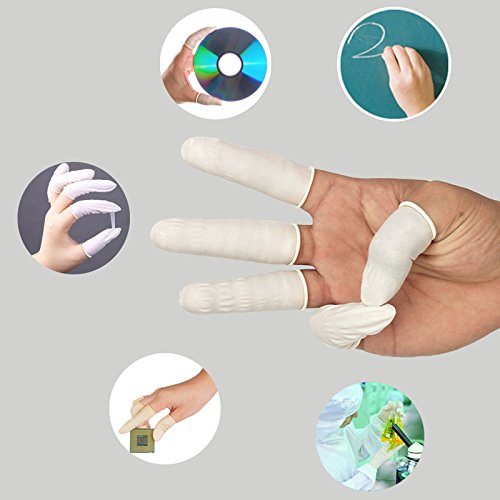 G2PLUS Disposable Latex Finger Cots Rubber, 140g(Approx 205PCS) Fingertips Protective Finger Art Latex Tissue Finger Cot (White) 205 Pcs White