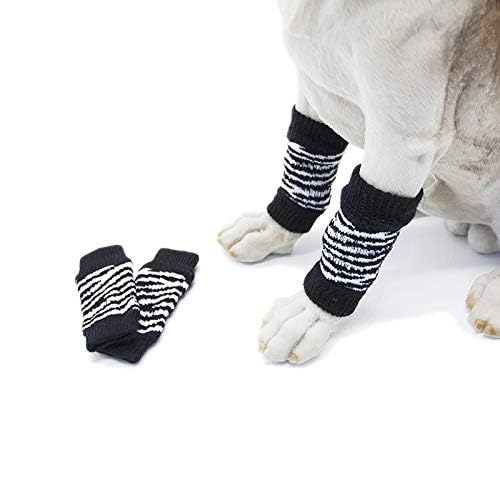 Dog Leg Warmers Dog paw Protector hock Protector for Dogs Leg Socks Knee Pads Joint Support (Zebra, M (3-8 lbs)) Zebra Stripes M (3-8 lbs)