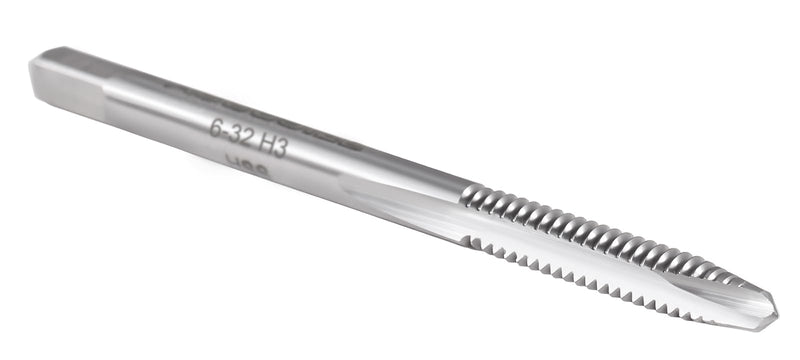 Accusize Industrial Tools 10 Pc 6-32Nc, 2 Flute, H.S.S. Spiral Point Taps, A.N.S.I. Standard, Ground, Spt-6-32x10 | ANSI Ground Plug Tap, Right-Hand Cut, Bright Finish, 2 in OAL, 11/16 in Thread Length, SPT-6-32x10