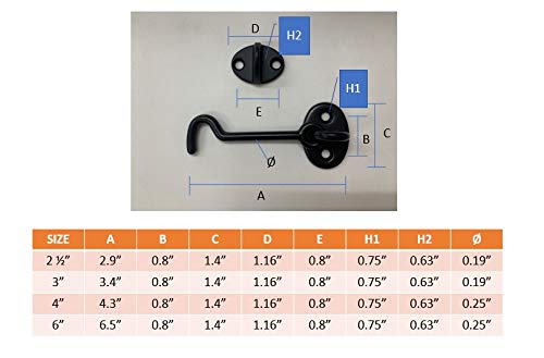 QCAA Forged Brass Cabin Hook Latch & Eye, 2-1/2", Vibrated Brass, 8 Pack