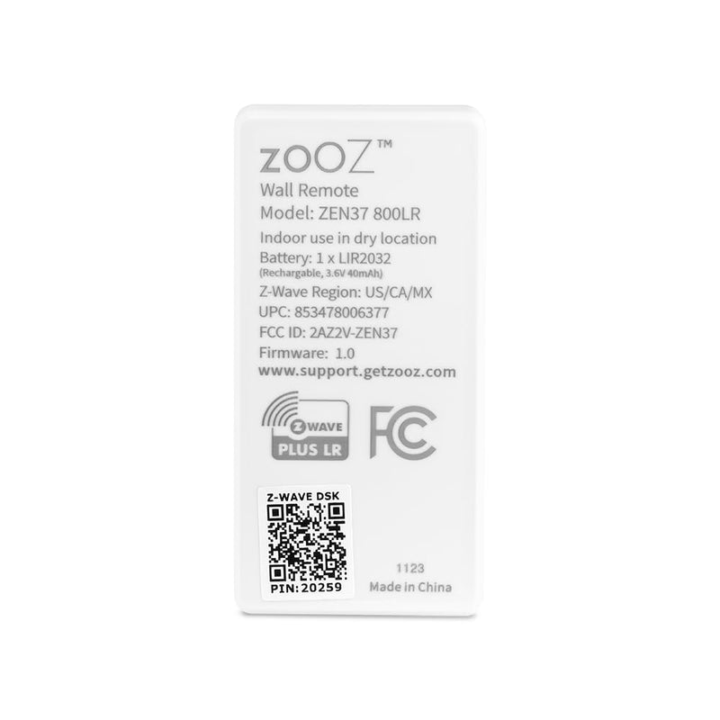Zooz 800 Series Z-Wave Long Range Wall Remote & Scene Controller ZEN37 (Battery Powered), White | Z-Wave Hub Required