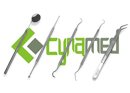 CynaMed Dental Tools Oral Care Kit (5-Pack) – Stainless Steel Dental Pick, Tartar Scraper, Scaler, Tweezers, and Mouth Mirror for Personal & Pet Use Pack of 5