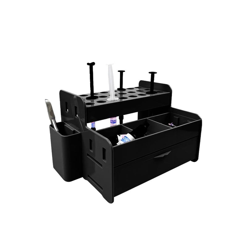 Dental Multi-Function Organizer, YOUYA DENTAL Plastic Dental Syringe Composite Organizer Resin Holder Applicator for Resin Adhesive Syringes Brush Dispenser Placement Rack (Black) Black