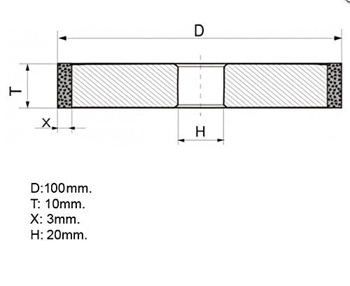 Dia 4 inch (100mm.) Hole 0.79" (20mm.) Width: 0.4" (10mm.) Type: 1A1 Straight Abrasive Diamond Grinding Wheel for Carbide Tungsten (125/100 Micron = 150 Grit)