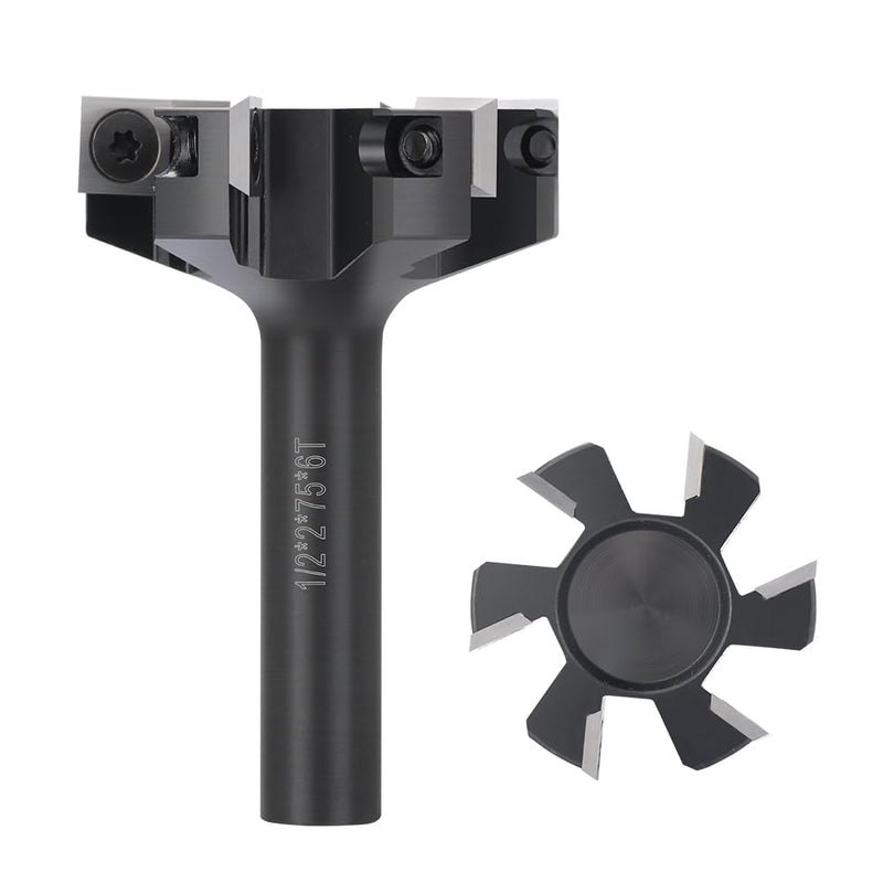 CNC Spoilboard Surfacing Router Bit 1/2'' Shank, Slab Flattening Router Bit with 2" Cutting Diameter, Planing Bit for Woodworking with 6 Carbide Inserts