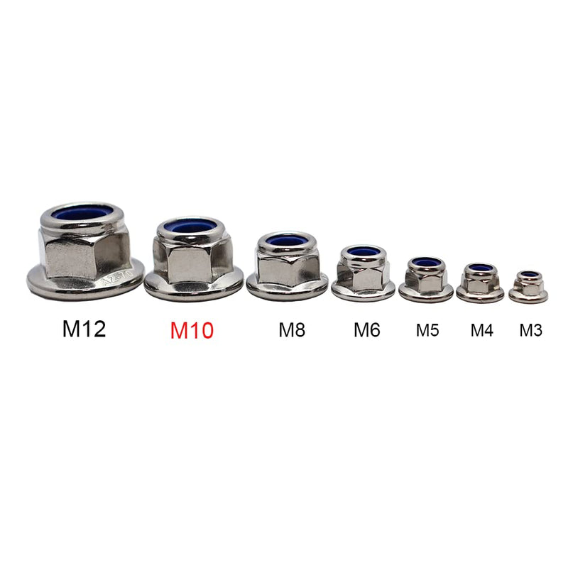M10x1.5mm DIN6926 Flange Nylon Lock Nuts 12 Pack 304 Stainless Steel Hex Locknuts Full Thread for Industrial Construction Fasteners M10x1.5mm, 12 pcs