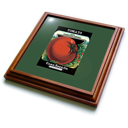 3dRose Tomato Chalk Pomedoro Grosso Vegetable Seed Packet Reproduction-Trivet with Ceramic Tile, 8" x 8", Brown